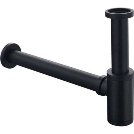 FENOPLASTICASiphon de lavabo en laiton, siphon universel, avec rallonge de 200 mm, siphon réglable 1 1/4 x 32 mm, anti-odeurs et étanche, noir mat - robinet de lavabo (1/4)