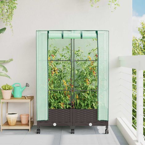 Teenpull – Gartenplanter mit Gewächshausabdeckung und Rädern 2 Stk. Braun (1/5)