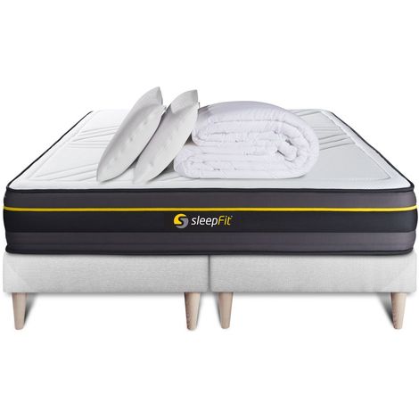 Komplettpaket Bett - Matratze 160x200 cm + 2 Boxspringbetten (Monoblock) + 2 Kopfkissen + Bettdecke - Active