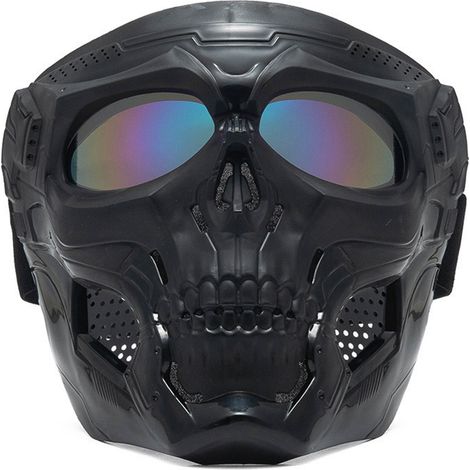 Masque de moto crâne - lunettes de course avec sangle réglable antidérapante pour VTT - lentilles noires multicolores (1/5)