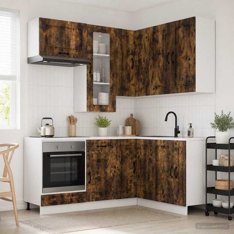 vidaXL Unité de cuisine KALMAR 8 pcs Chêne fumé Bois d'ingénierie (1/5)