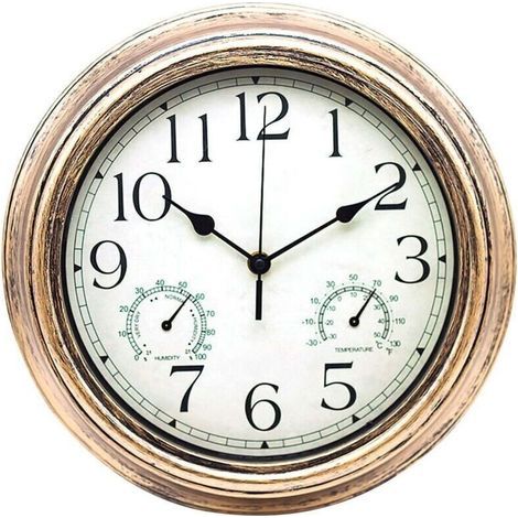 Garden FutureHorloge de Jardin Extérieur Rétro 12 Pouces (30cm) - avec Thermomètre et Hygromètre - Décoration