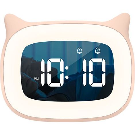 Réveil En Forme De Chat - Affichage LED - Veilleuse Réglable - Double Alarme - Pour Enfants - 115 X 93 X 42 Mm - 1 Pièce (1/3)