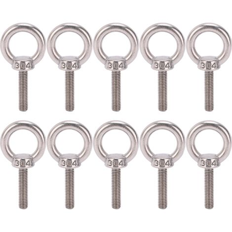 10 Pièces Œillet Boulon 304 Inox Anneau Levage Rond Vis Fixation Quincaillerie M6x25 (1/5)