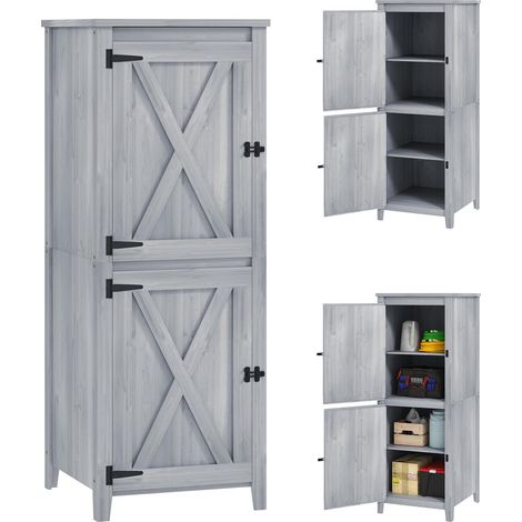 Abri de jardin en bois, armoire de jardin avec étagères détachables, portes verrouillables, 60 x 60 x 160 cm, gris clair