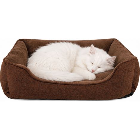 lionto Katzenkissen modernes Bett mit Plüsch-Innenfläche & meliertem Außenbezug, rutschfest, waschbar, 90x75 cm, braun
