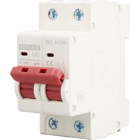 Disjoncteur miniature CC, 2P 63A, 500V CC, pouvoir de coupure de 6000A, montage sur rail, adapté aux systèmes photovoltaïques, DZ47s 63Z C63
