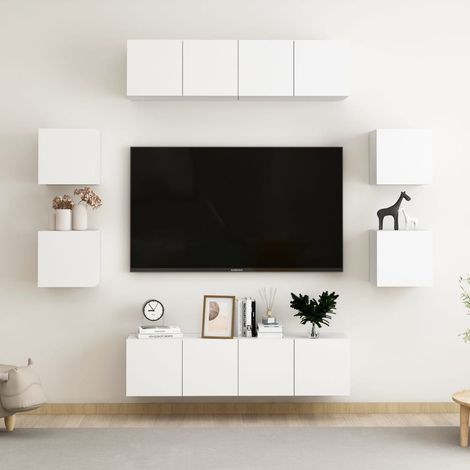 Ensemble de meubles TV 8 pcs-Banc TV-Meuble Télé Blanc Bois d'ingénierie 505948 (1/5)