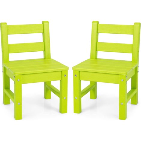 COSTWAY 2er Set Kinderstühle, aus Holz, mit Rückenlehnen zum Malen & Lesen, für Indoor & Outdoor Grün