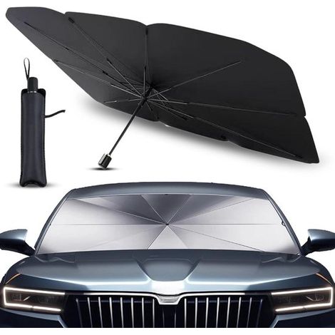 Parasole per parabrezza 140x80 cm, resistente ai raggi UV, con asta girevole e rivestimento in titanio, ideale per SUV e camion. (1/5)