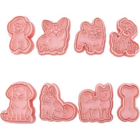 Hunde-Ausstechformen-Set – 8-teilig – Keksformen mit geprägtem Hunde-Cartoon-Aufdruck, ideal für Kuchen und Kindergeburtstage