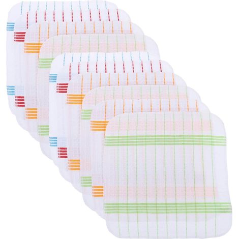 Lot de 10 Chiffons Cuisine en Coton Gaufré Absorbants, Torchons Ménagers Non Pelucheux pour Nettoyage et Séchage Rapide, Serviettes Lavables pour Tâches Couleur Aléatoire (1/5)