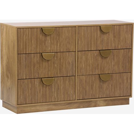 Cómoda efecto madera de mango con acabado ranurado, 6 cajones (1/5)