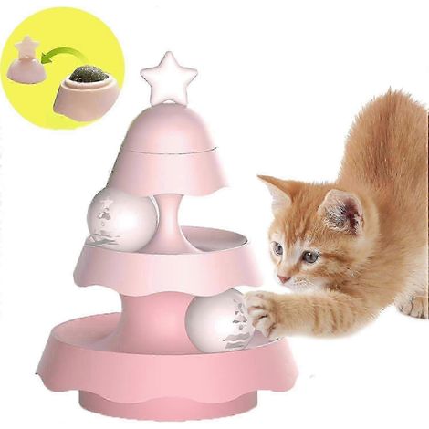 Circuit de balle pour chat, balle à rouler avec balle à l'herbe à chat, jouet interactif pour chat, puzzle pour chat, circuit de balle pour chat, cadeau d'anniversaire ou de Noël (rose). (1/5)