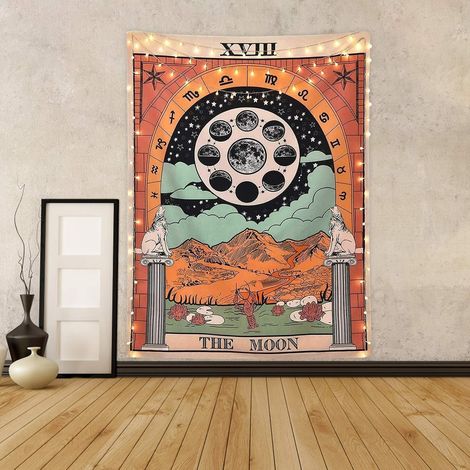 Tapisserie murale décorative style nordique, motif étoiles, soleil et lune, idéale pour les fêtes. Décoration murale multifonctionnelle, rideaux et tentures pour le salon. Cadeau personnalisé pour fél (1/5)