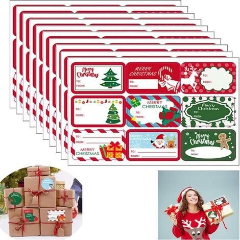 Étiquettes Cadeaux de Noël, 10 Autocollantes pour Identifier et Décorer, Feuille pour Noël Autocollants décoratifs sceller cadeaux