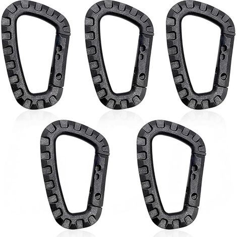 Lot de 5 Mousquetons en Plastique,Mousqueton Tactique Militaire Durable Forme en D Multifonctionnelle Sac à Dos pour Camping Randonnée Pêche Gym Usage Extérieur mousqueton (1/5)