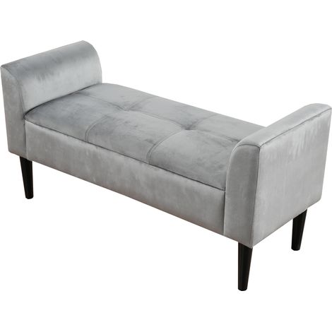 Geworzi Banc rembourré velours gris 116x44x56cm – MDF robuste – Confort optimal pour banc de lit, tabouret de piano (1/5)
