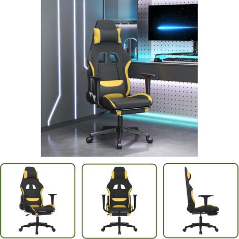 The Living Store Gaming-Stuhl mit Massage & Fußstütze Schwarz und Gelb Stoff - Gaming Stuhl - Gamer Chair - Bürostuhl - Schreibtischstuhl - Ergonomischer Stuhl (1/5)