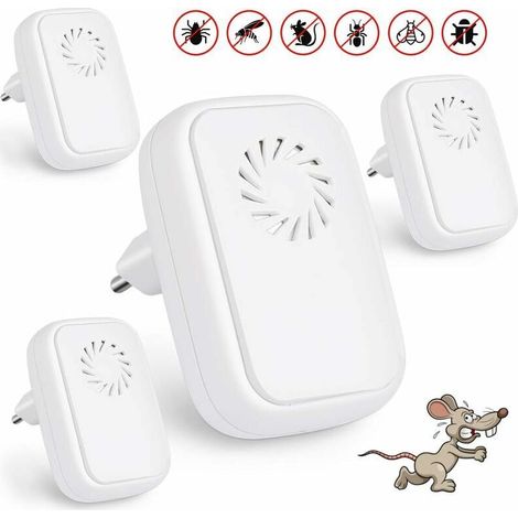 Lot de 4 répulsifs à ultrasons anti-moustiques à ultrasons répulsifs pour reptiles insectes électrique, ultrasons pour insectes d'intérieur, anti-moustiques, cafards, puces (1/3)