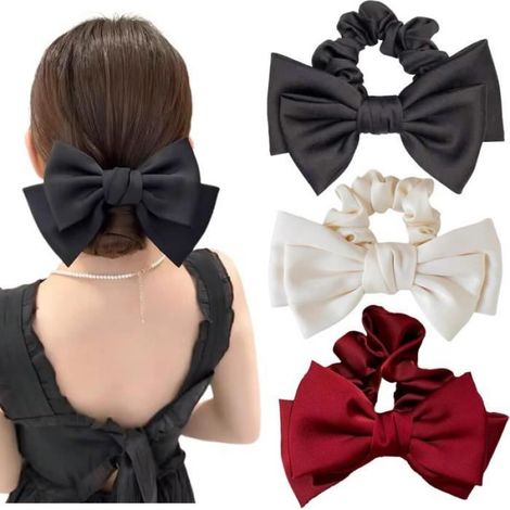 Élastique À Cheveux - Nœud Satin Soyeux - Pour Chignon Femme Fille - Lot De 3 Pièces (1/5)