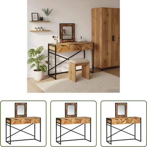 Schminktisch mit Spiegel - Schminktisch Braun 100 x 40 x 120 cm Massivholz Akazie (1/5)