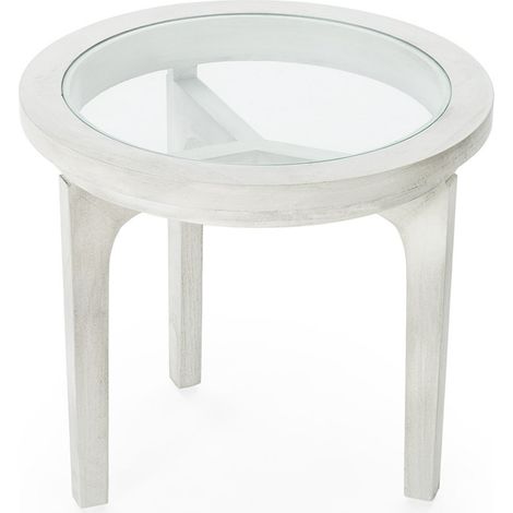 Table d'appoint ronde en bois et verre - Gris voilé (1/4)