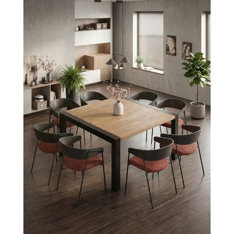 Arche - Table repas carrée en teck massif et métal L130 cm 8 pers. (1/5)