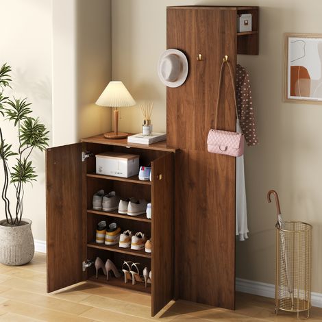 Ensemble d’entrée avec rangement, meuble à chaussures, patères et tringle, produit non monobloc nécessitant perçage mural (1/5)