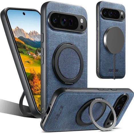 (Bleu, Google Pixel 7a) Étui de protection en cuir avec support rotatif à 360°, résistant aux empreintes digitales, offre une protection complète. (1/5)