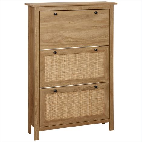 Meuble à chaussures 3 portes effet cannage rotin bois naturel MDF (1/5)