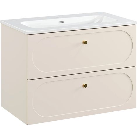 Meuble simple vasque encastrée 80cm Sanae Beige sable