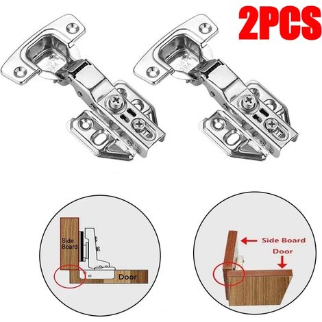 Charnières de porte d'armoire (2 pièces, recouvrement partiel) en acier inoxydable avec amortisseur hydraulique, fermeture douce et silencieuse, et vis incluses. (1/5)