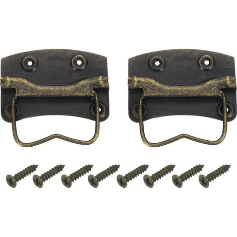 2 Poignées de coffre, 88 x 58mm, anneau de tirage latéral, poignée de levage en métal peint pour bois, avec vis pour boîte à outils, tiroir, bronze (1/5)