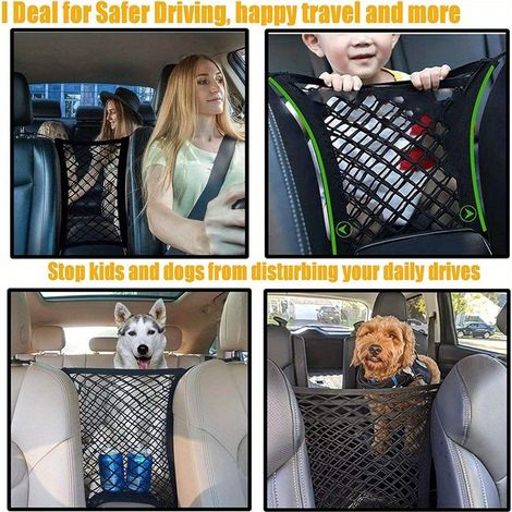 Barrière pour voiture pour chien, filet pour animal de compagnie pour voiture avec sac de rangement extensible, universel pour voitures, noir, double couche très élastique, filet de chargement pour mo (1/2)