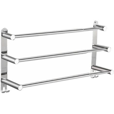 Porte-serviettes de salle de bain rétractable 43-75 cm, porte-serviettes mural en acier inoxydable sans perçage (1/5)