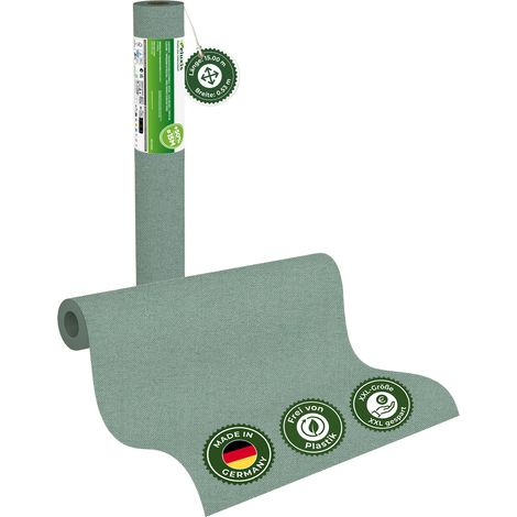 Vliestapete Vliestapete farbig – UNI Tapete einfarbig Eukalyptusgrün, XXL 15,00 m x 0,53 m, matt, waschbeständig, stoßfest, Made in Germany – Veluxis