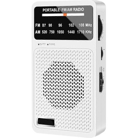 Tragbares AM/FM-Radio, Taschenradio mit Lautsprecher und Kopfhöreranschluss, Mini-Transistorradio mit rückseitigem Clip für Senioren (weiß) (1/5)