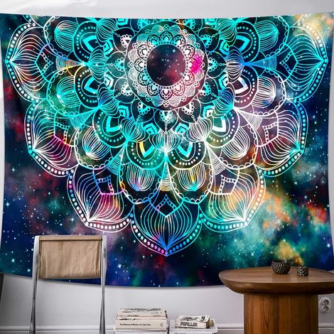Mandala tapisserie tentures murales jeter couverture mystérieuse nébuleuse étoiles tapisserie murale décor mural literie couvre-lit 150x130 cm (1/5)