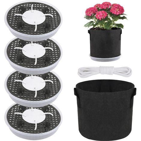 Set mit 4 selbstbewässernden Stoff-Topfuntersetzern, 32 cm selbstbewässernden Blumentopf-Untersetzern, runden Bewässerungsscheiben mit Baumwollseil für 5-Gallonen-Stofftöpfe (1/5)