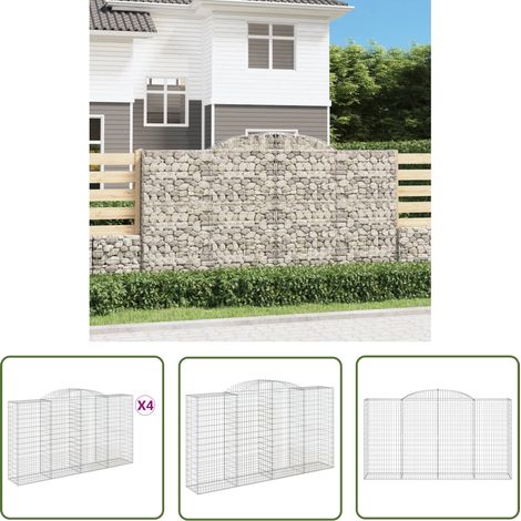 The Living Store Gabionen mit Hochbogen 4 Stk. 300x50x160/180cm Verzinktes Eisen - Gabionen - Gartenzaun - Gartendeko - Eisenkonstruktion - Stauraum (1/5)