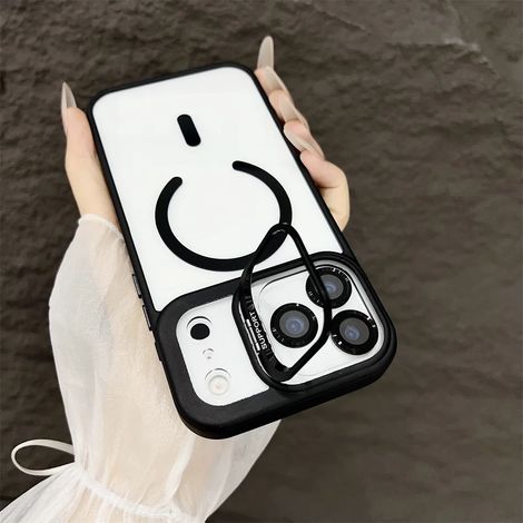 (iPhone 15 Pro, Noir) Étui de téléphone avec anneau magnétique Magsafe pour iPhone, compatible avec la recharge sans fil.