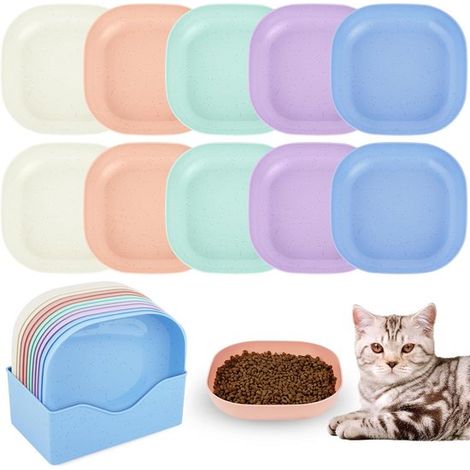 Gamelles pour chats et chiens 10 pièces – Bols plats sans BPA – Gamelles pour animaux – Couleurs assorties jaune bleu violet rose et vert (1/5)
