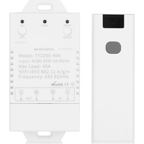 Interrupteur sans fil 40A haute puissance AC85-250V ABS, contrôle manuel et à distance via application, boîtier de commande on/off. (1/5)