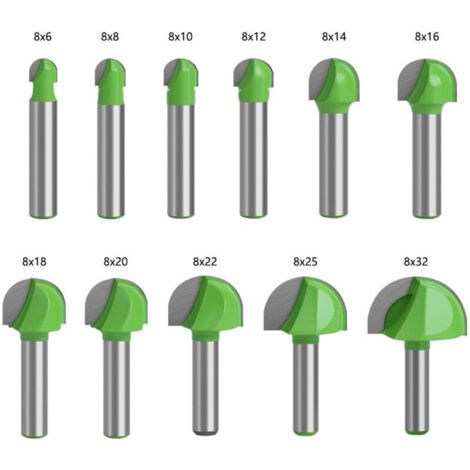 Rundboden-Holzfräser, 11-teiliges Set mit 8-mm-Schaft, Hartmetall-Nutfräser für Oberfräsen (1/4)
