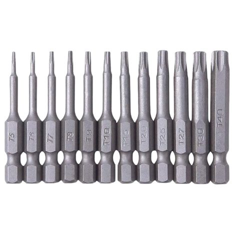 Kit Embouts Torx T5 T6 T7 T8 T9 T10 T15 T20 T25 T27 T30 T40 - Embout Étoile Magnétique 50 mm - Pour Perceuses et Visseuses 1/4 Pouces - 12 Pièces (1/5)