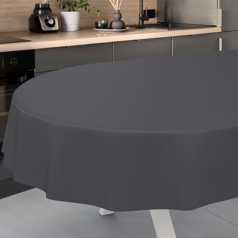 Nappe en Toile cirée, Lavable, pour Table de Jardin, extérieur, intérieur, Ovale, Bord coupé, Anthracite, 220 x 140 cm (1/5)
