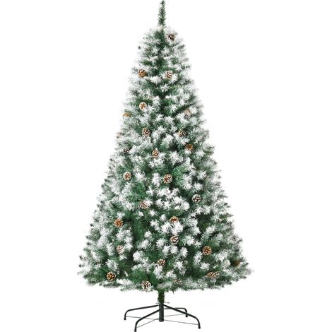 Albero di Natale artificiale, 800 rami, 61 pigne, punte innevate, ignifugo, 180 cm