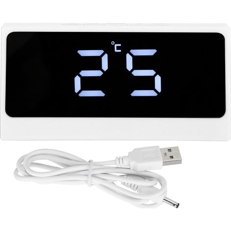 LED Digital Alarm Clock Silent Smart Temperature Date Luminous LargeScreen Desktop Makeup Mirror(White ) (1/5)