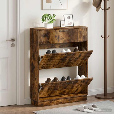 vidaXL Shoe Cabinet HOORN 78 x 24 x 100 cm Engineered Wood Smoked Oak (1/5)